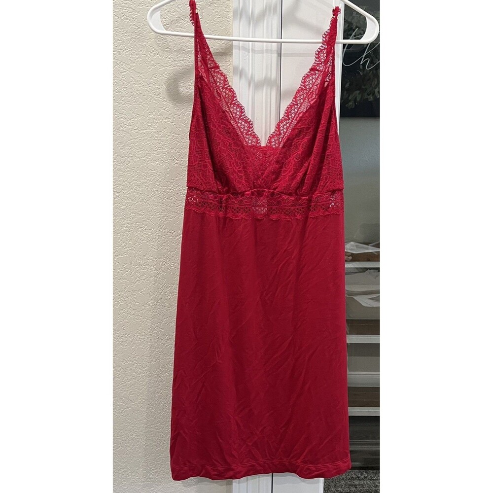 Soma Intimates Red Lace Chemise Nightgown Dress Size Large L Adjustable Straps